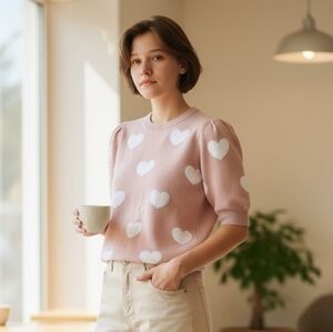 Heart Patterned Tan Sweater